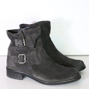 Paul Green Gray Suede Moto Two Buckle Ankle Boots Size 7 US 9.5
